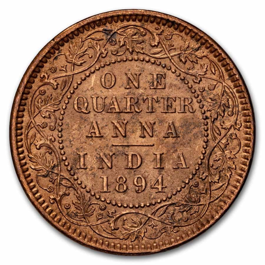 1894 British India Copper 1/4 Anna BU