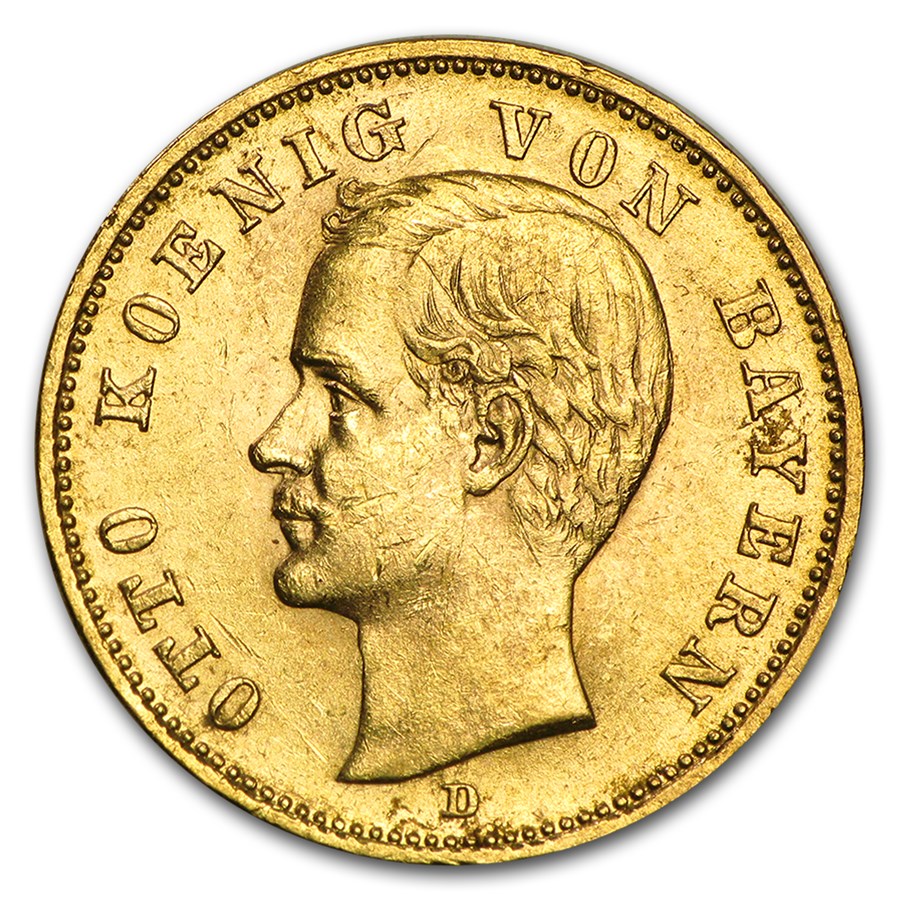 1895-1913 Germany Gold 20 Marks Bavaria Otto AU