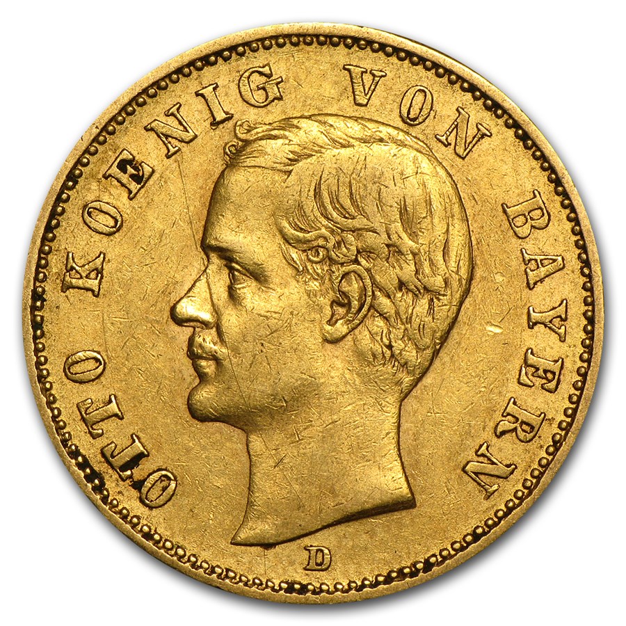 1895-1913 Germany Gold 20 Marks Bavaria Otto Avg Circ