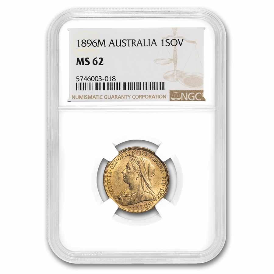 1896-M Australia Gold Sovereign Victoria Veiled Head MS-62 NGC