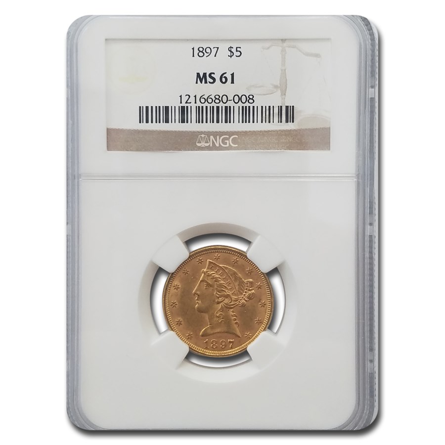 1897 $5 Liberty Gold Half Eagle MS-61 NGC