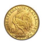 1899-1914 France Gold 10 Francs Rooster BU