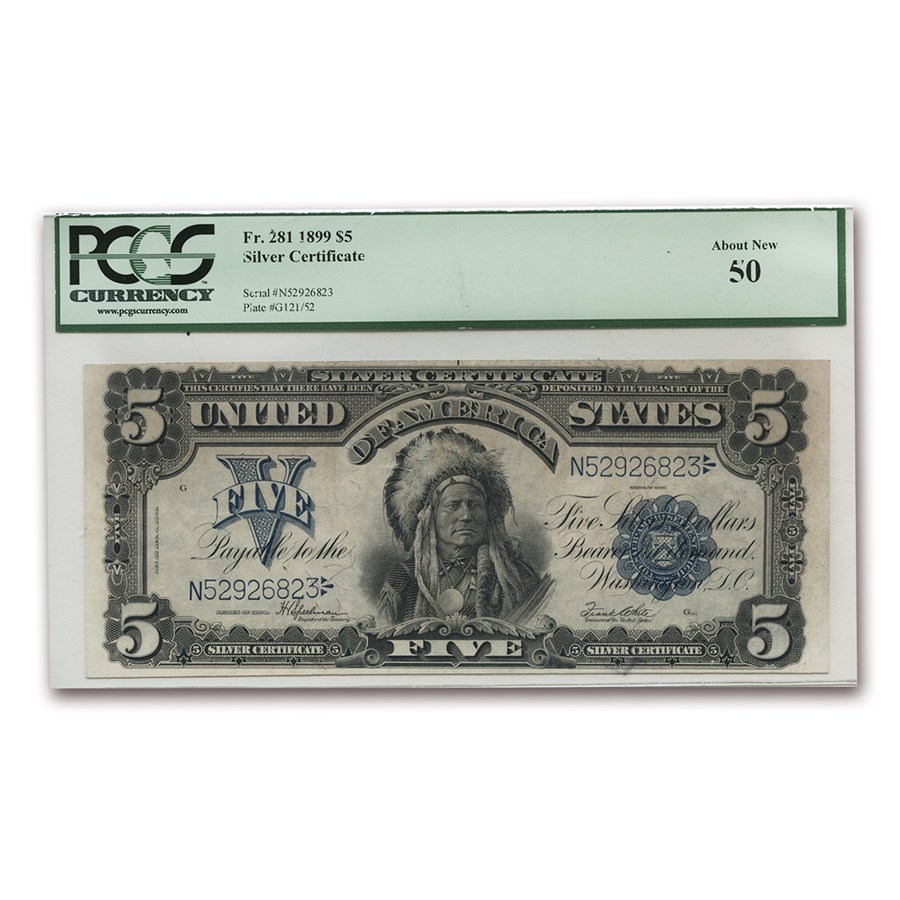 1899 $5 Silver Cert. Chief Running Antelope AU-50 PCGS (Fr#281)