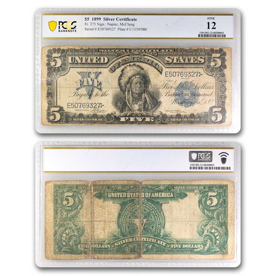 1899 $5 Silver Certificate Chief Running Antelope Fine (Fr#281)