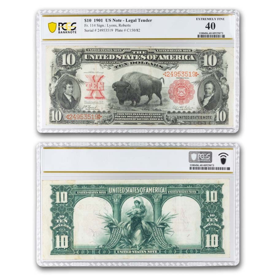 1901 $10 U.S. Note Lewis & Clark/Bison XF-40 PCGS (Fr#114)