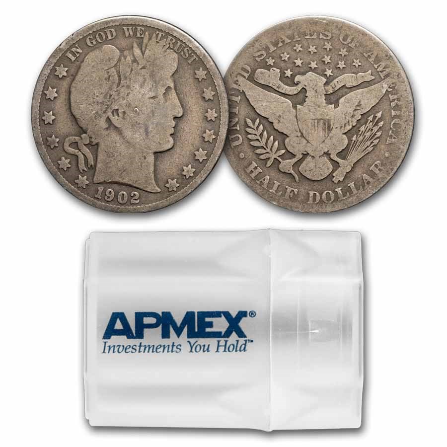 1902 Barber Half Dollar 20-Coin Roll Avg Circ
