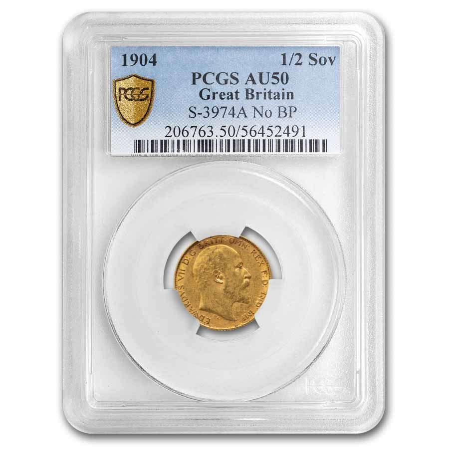 1904 Great Britain Gold 1/2 Sovereign Edward AU-50 PCGS (No/BP)