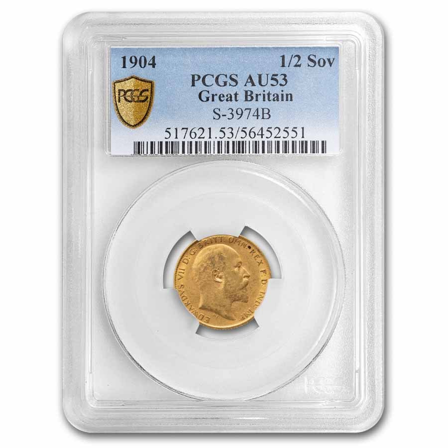 1904 Great Britain Gold 1/2 Sovereign Edward AU-53 PCGS (w/BP)