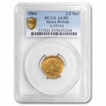 1904 Great Britain Gold 1/2 Sovereign Edward AU-55 PCGS (w/BP)