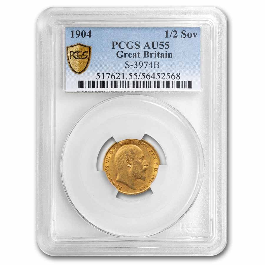 1904 Great Britain Gold 1/2 Sovereign Edward AU-55 PCGS (w/BP)