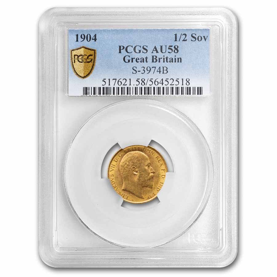 1904 Great Britain Gold 1/2 Sovereign Edward AU-58 PCGS (w/BP)