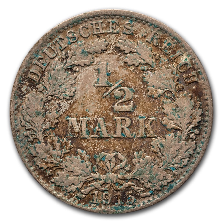 1905-1919 Germany Silver 1/2 Mark Avg Circ
