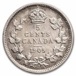 1905 Canada Silver 5 Cents Edward VII AU