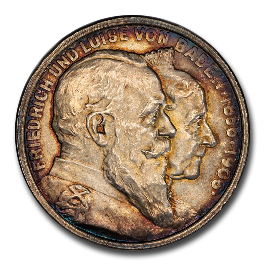 1906 German States AR 5 Mark Baden Friedrich I MS-65 PCGS