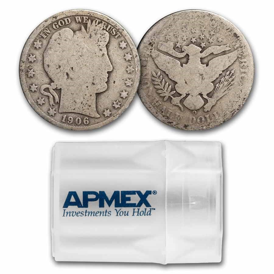 1906-O Barber Half Dollar 20-Coin Roll Avg Circ