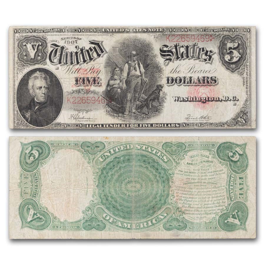 1907 $5.00 Legal Tender Woodchopper F+ (Fr#91)