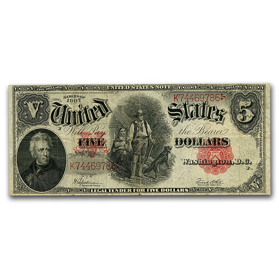 1907 $5.00 Legal Tender Woodchopper VF (Fr#91)