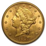 1907-D $20 Liberty Gold Double Eagle AU