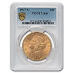 1907-S $20 Liberty Gold Double Eagle MS-64 PCGS