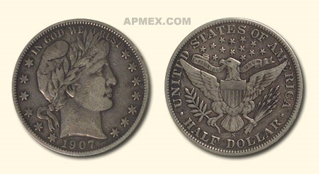 1907-S Barber Half Dollar VF