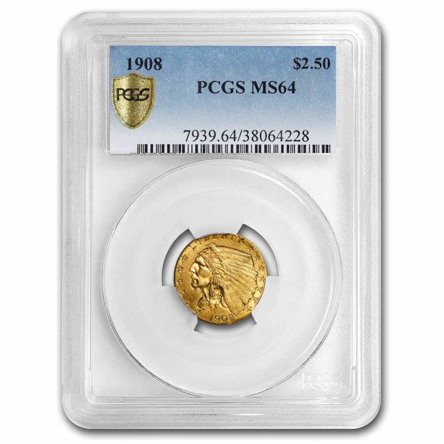 1908 $2.50 Indian Gold Quarter Eagle MS-64 PCGS