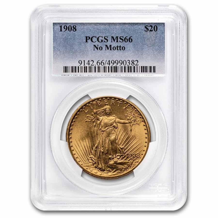 1908 $20 St Gaudens Gold Double Eagle No Motto MS-66 PCGS