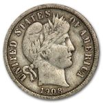 1908 Barber Dime VF