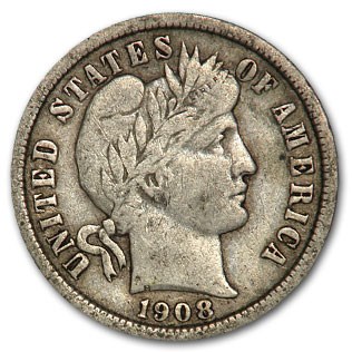 1908 Barber Dime VF