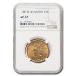 1908-D $10 Indian Gold Eagle No Motto MS-62 NGC