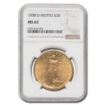 1908-D $20 St Gaudens Gold w/Motto MS-63 NGC