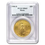 1908-D $20 St Gaudens Gold w/Motto MS-63 PCGS