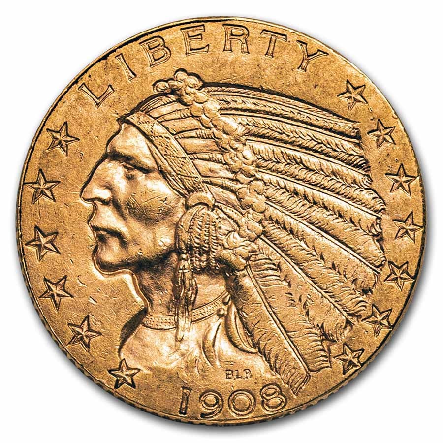 1908-D $5 Indian Gold Half Eagle AU