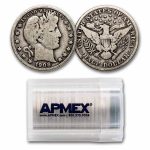 1908-D Barber Half Dollar 20-Coin Roll Avg Circ