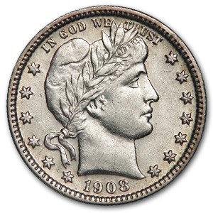 1908-D Barber Quarter AU