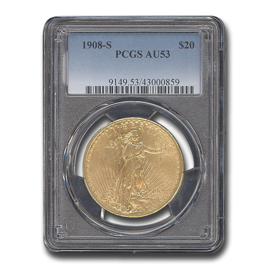 1908-S $20 St Gaudens Gold Double Eagle AU-53 PCGS