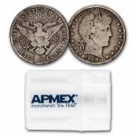 1908-S Barber Half Dollar 20-Coin Roll Avg Circ