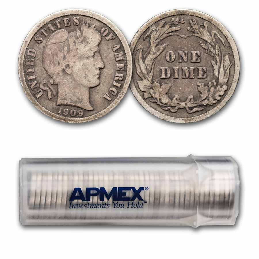 1909 Barber Dime 50-Coin Roll Avg Circ