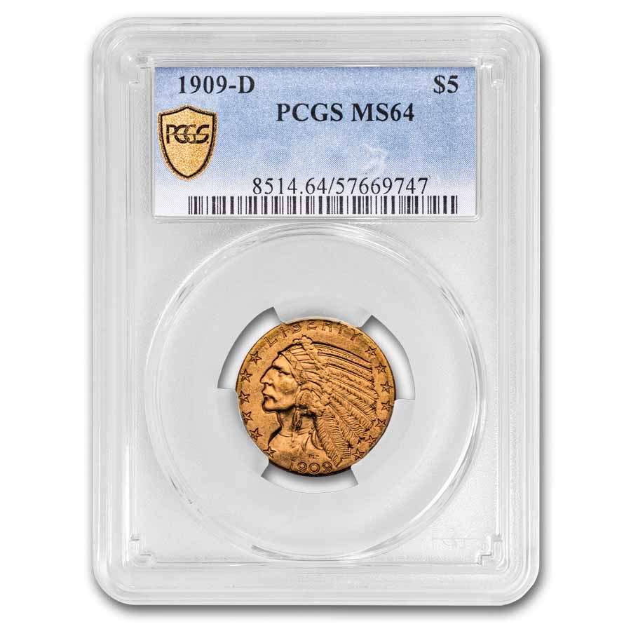 1909-D $5 Indian Gold Half Eagle MS-64 PCGS