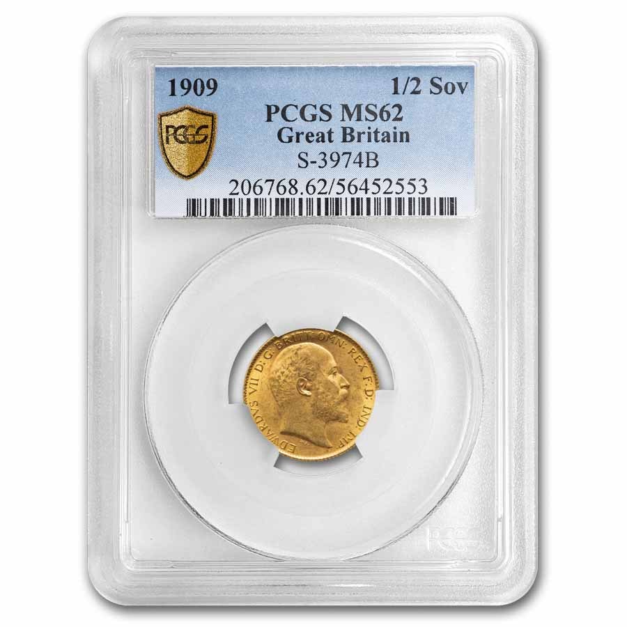 1909 Great Britain Gold Half Sovereign Edward VII MS-62 PCGS