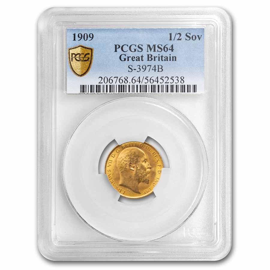 1909 Great Britain Gold Half Sovereign Edward VII MS-64 PCGS