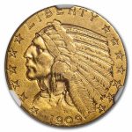 1909-S $5 Indian Gold Half Eagle AU