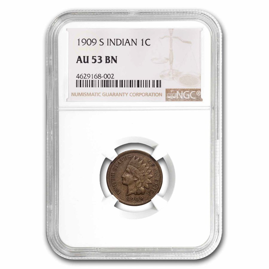 1909-S Indian Head Cent AU-53 NGC (Brown)