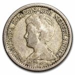 1910-1925 Netherlands Silver 25 Cents Wilhelmina Avg Circ