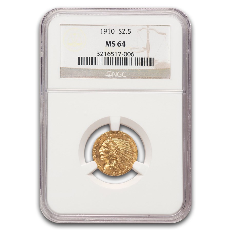 1910 $2.50 Indian Gold Quarter Eagle MS-64 NGC