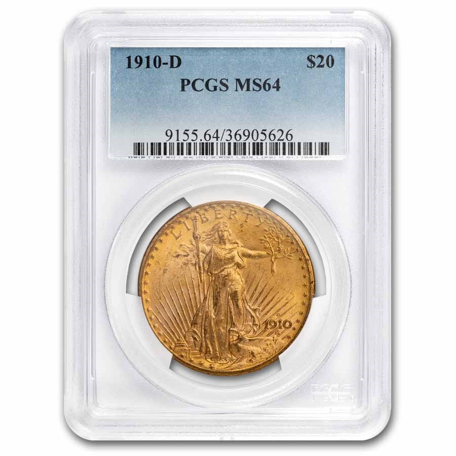 1910-D $20 St Gaudens Gold Double Eagle MS-64 PCGS