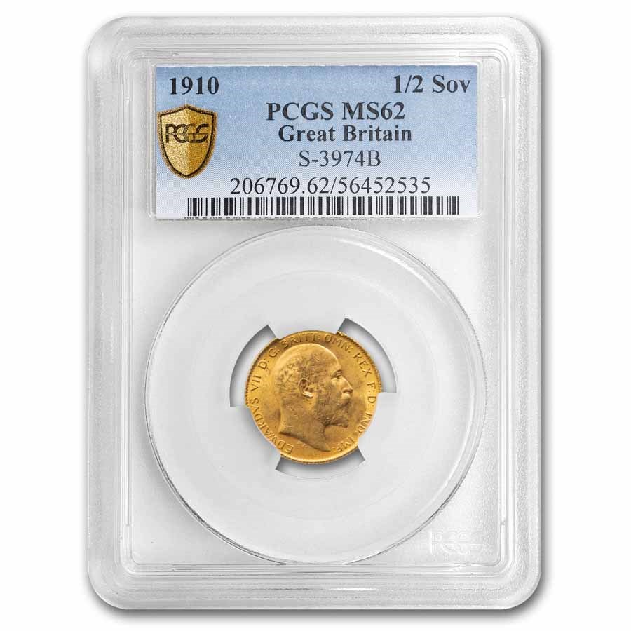 1910 Great Britain Gold Half Sovereign Edward VII MS-62 PCGS