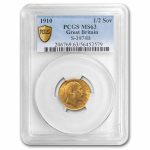 1910 Great Britain Gold Half Sovereign Edward VII MS-63 PCGS