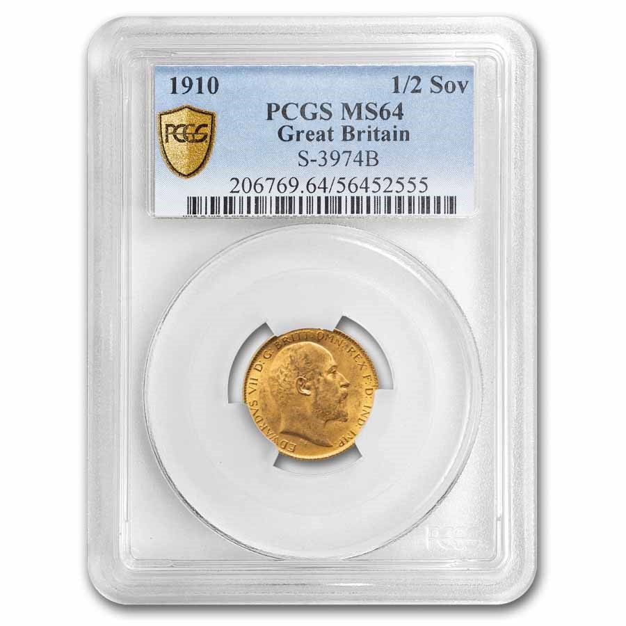 1910 Great Britain Gold Half Sovereign Edward VII MS-64 PCGS