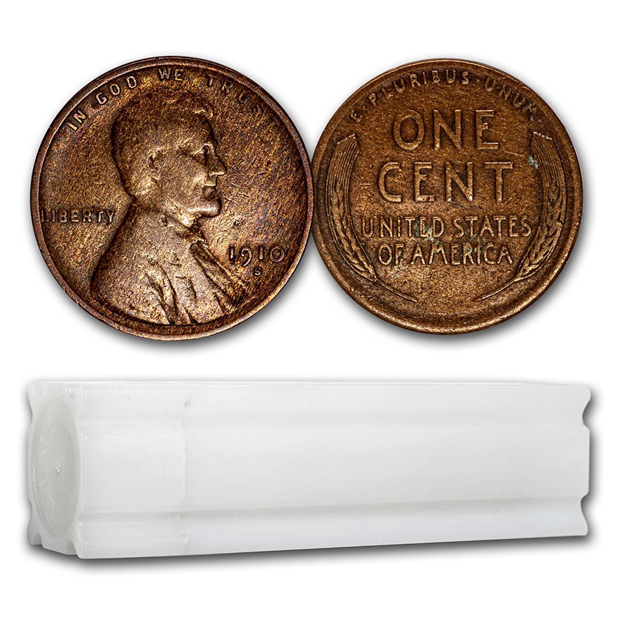 1910-S Lincoln Cent 50-Coin Roll Avg Circ