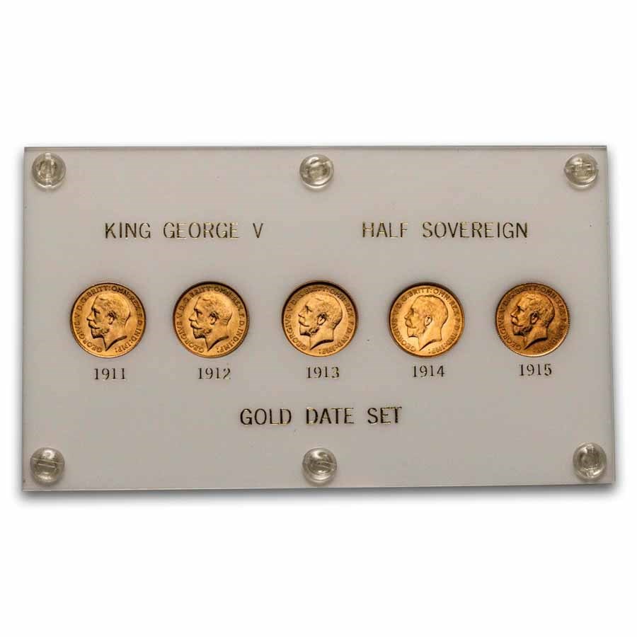 1911-1915 Great Britain Gold 1/2 Sovereign George V BU 5 Coin Set